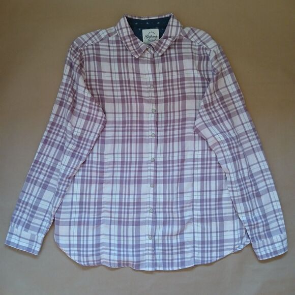 Jachs Girlfriend Womens M Purple Plaid Flannel Shirt Pearl Snaps Tab Sleeve - Picture 1 of 8